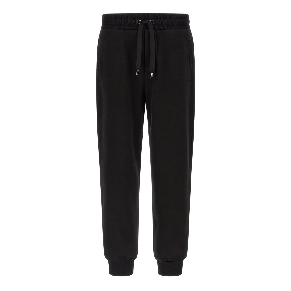 Dolce & Gabbana Men's Black Sweatpants, 3XL, Jersey Trousers With Patch