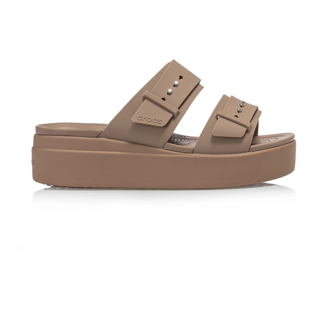 Crocs Donna Marrone/Beige Donne, Sandali + Ciabatte, W's Brooklyn Buckle Low Wedge, (37) - Immagine 4