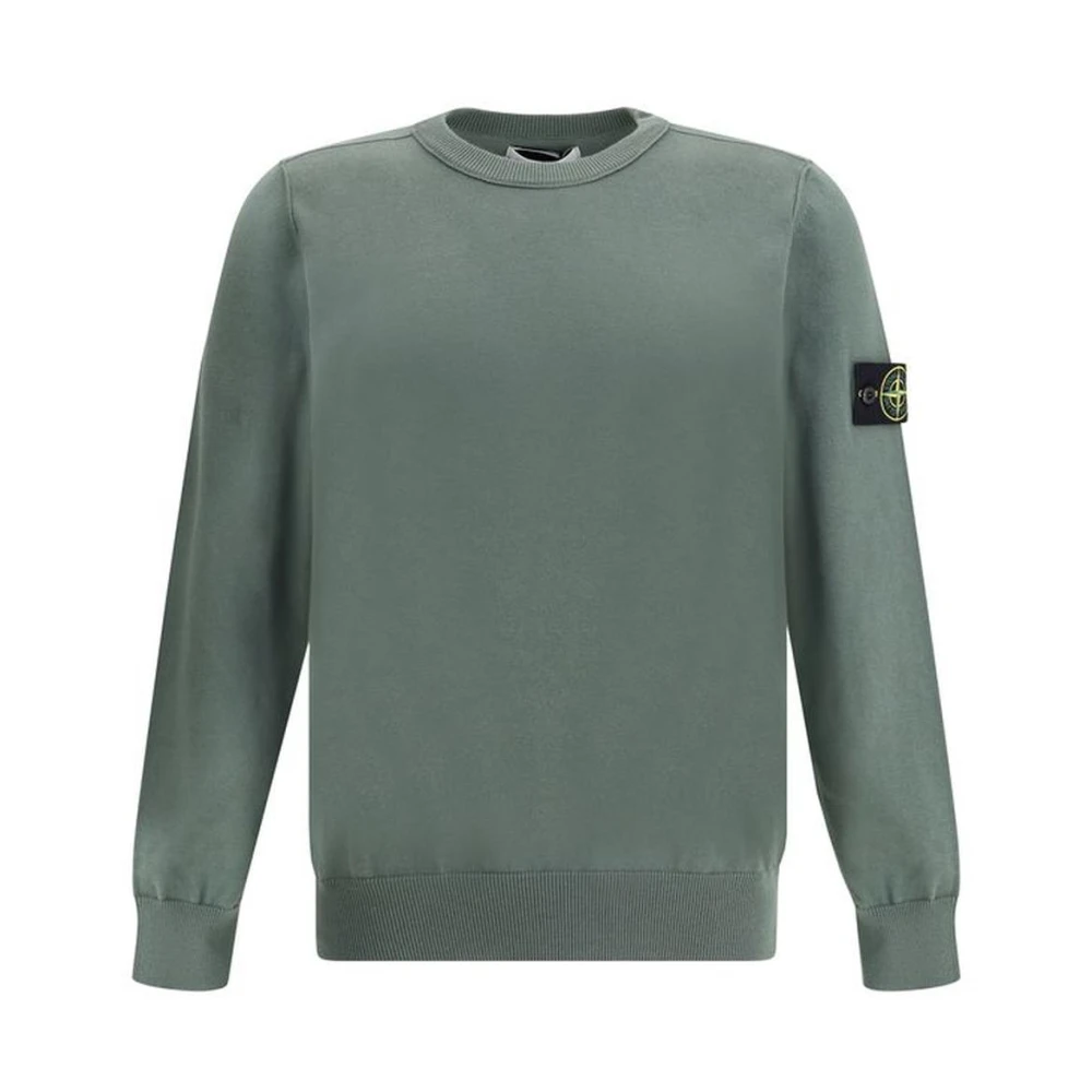 Stone Island Monogram Patch Katoenen Crew Neck Sweater Green Heren