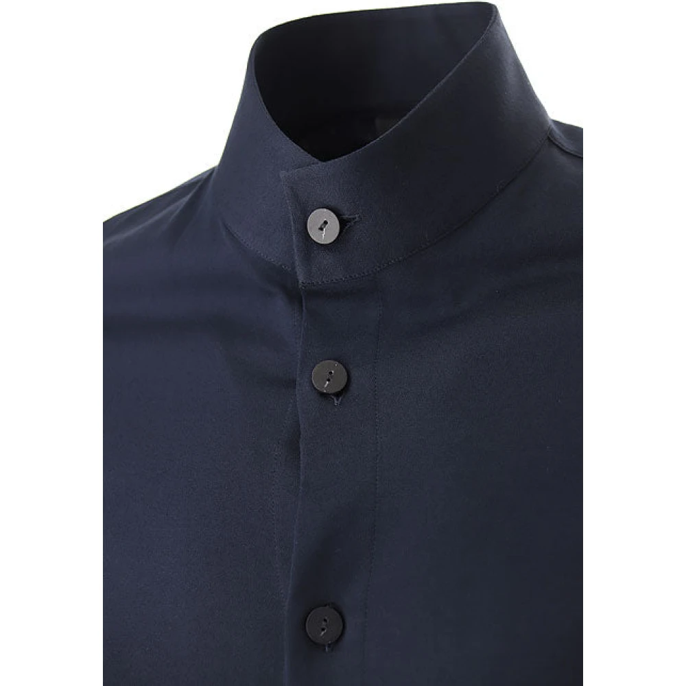 Emporio Armani Blauwe Marine Standkraag Shirt Blue Heren