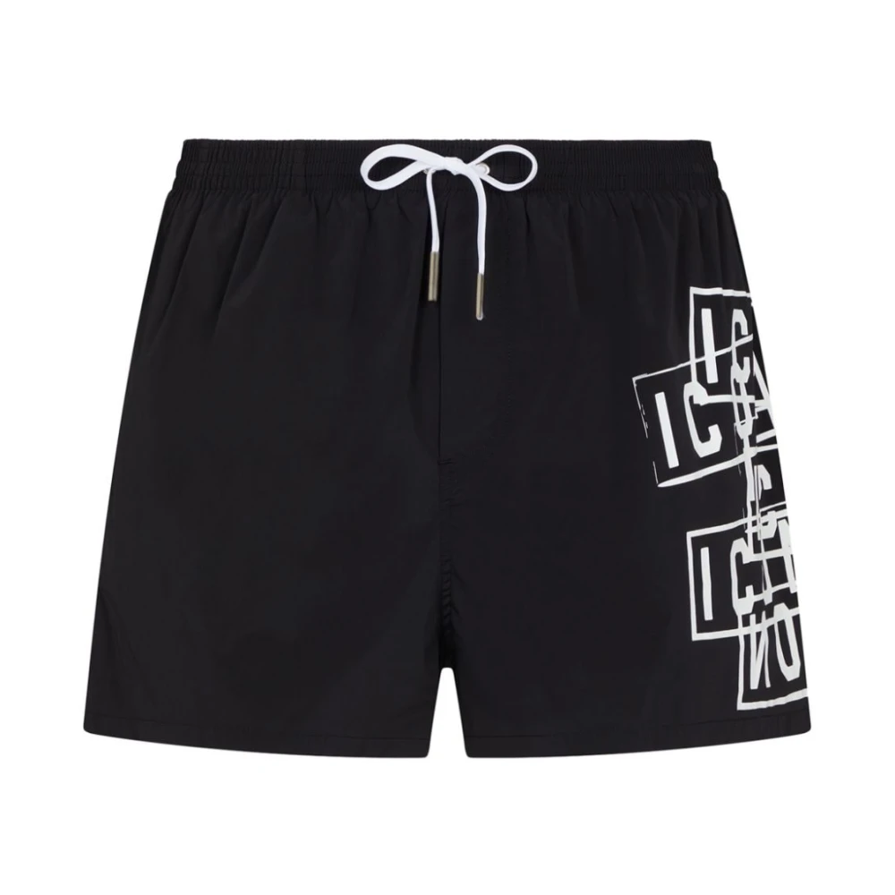 Dsquared2 Mannelijk Zwart Badmode Heren, Xl, Nylon, Icon Logo-Print Zwemshorts