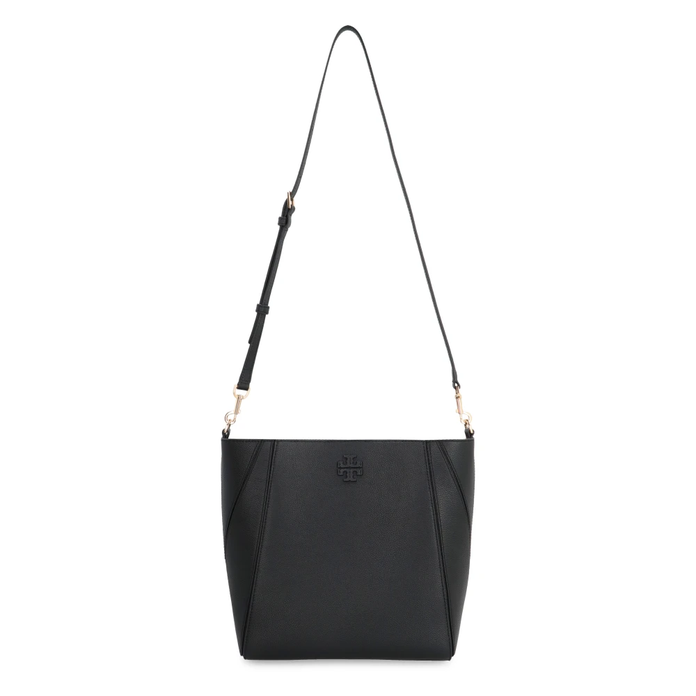 TORY BURCH Korrelig Leren Bucket Tas met Afneembare Band Black Dames