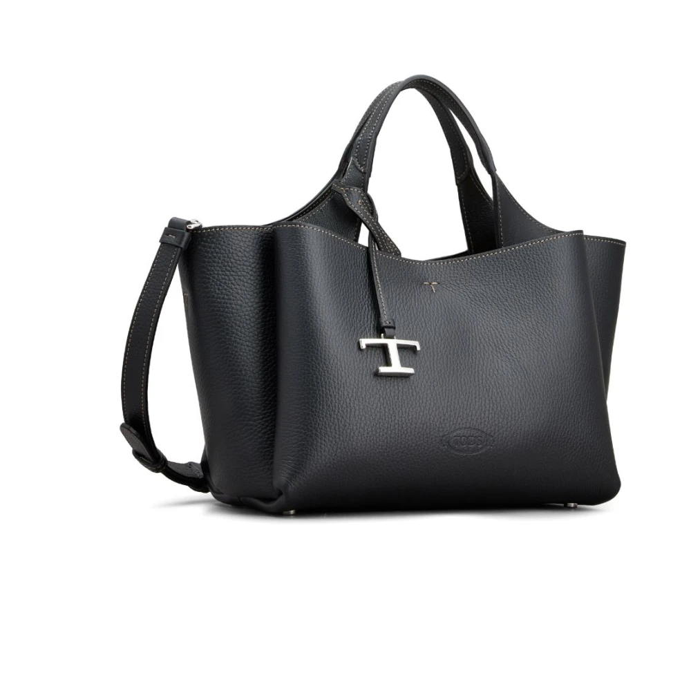 TOD'S Zwarte Leren Handtas met Logohanger Black Dames