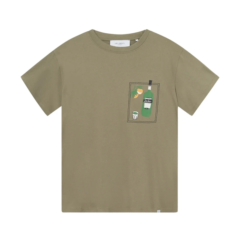 Les Deux Relaxte katoenen T-shirt met print Green Heren