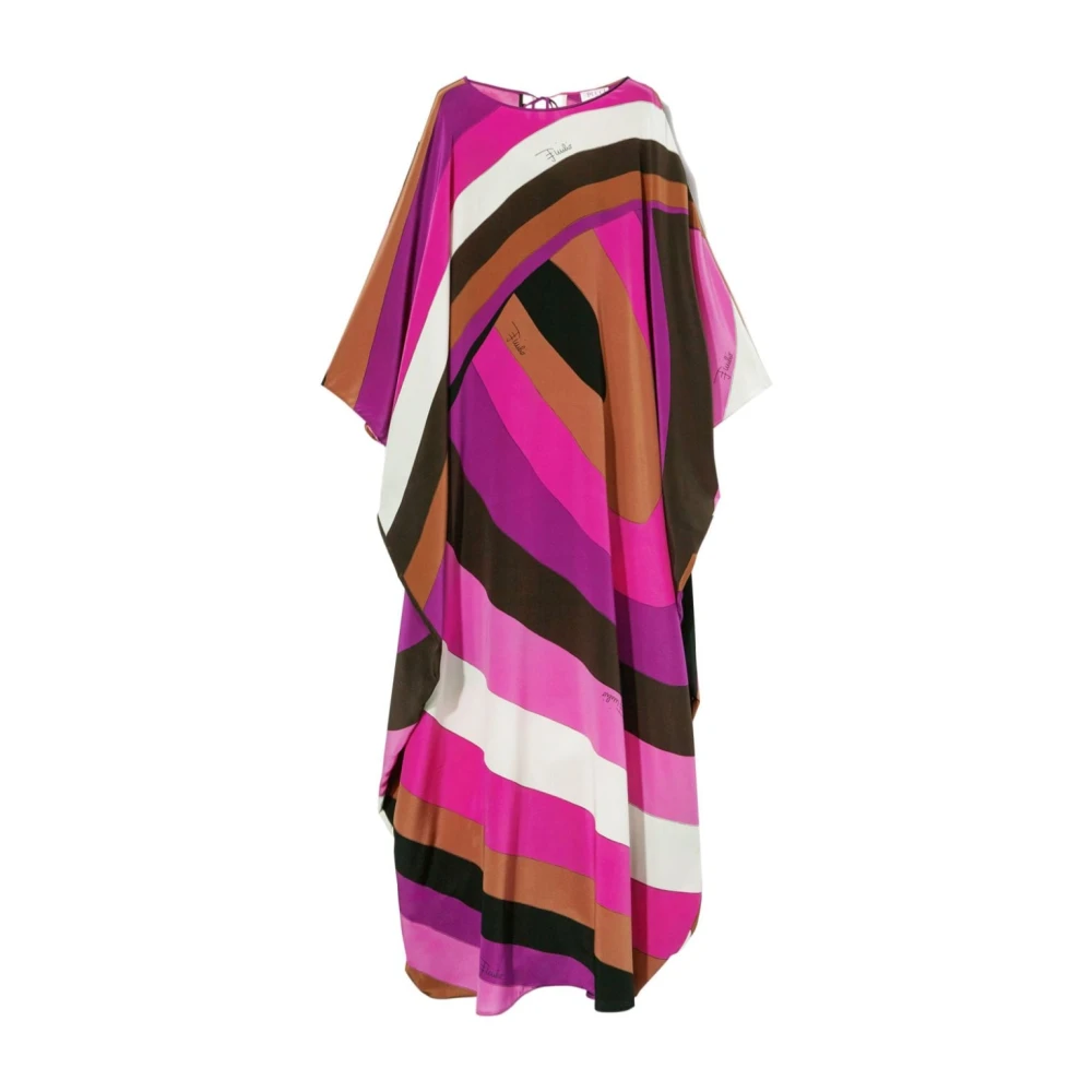 Emilio Pucci Fuchsia Silke Abstrakt Mönster Kaftan Klänning Multicolor, Dam