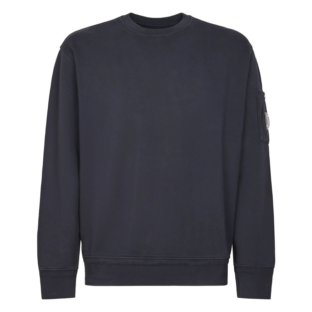 C.p. Company Men's Blue Sweatshirts, M, Cotton Diagonal Fleece Crewneck Lens Sweatshirt