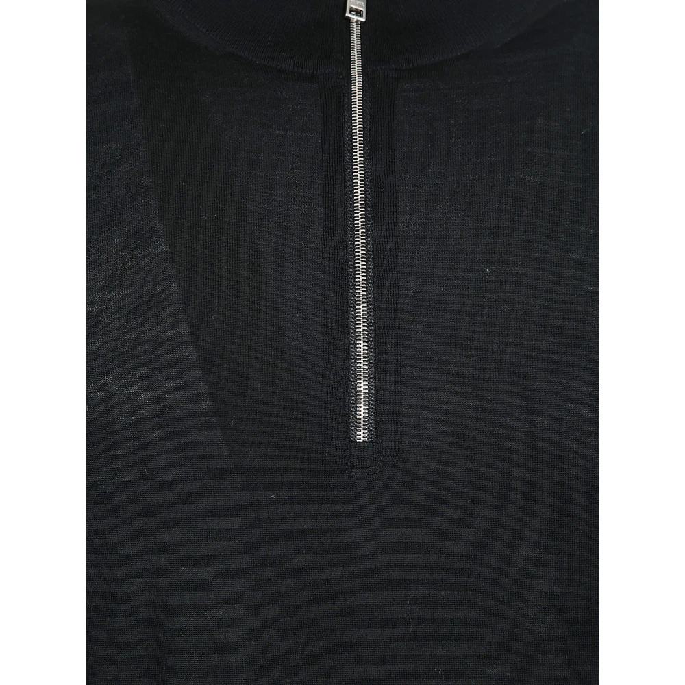 Z Zegna Zwarte Sweater High Performance Zip Mock Black Heren