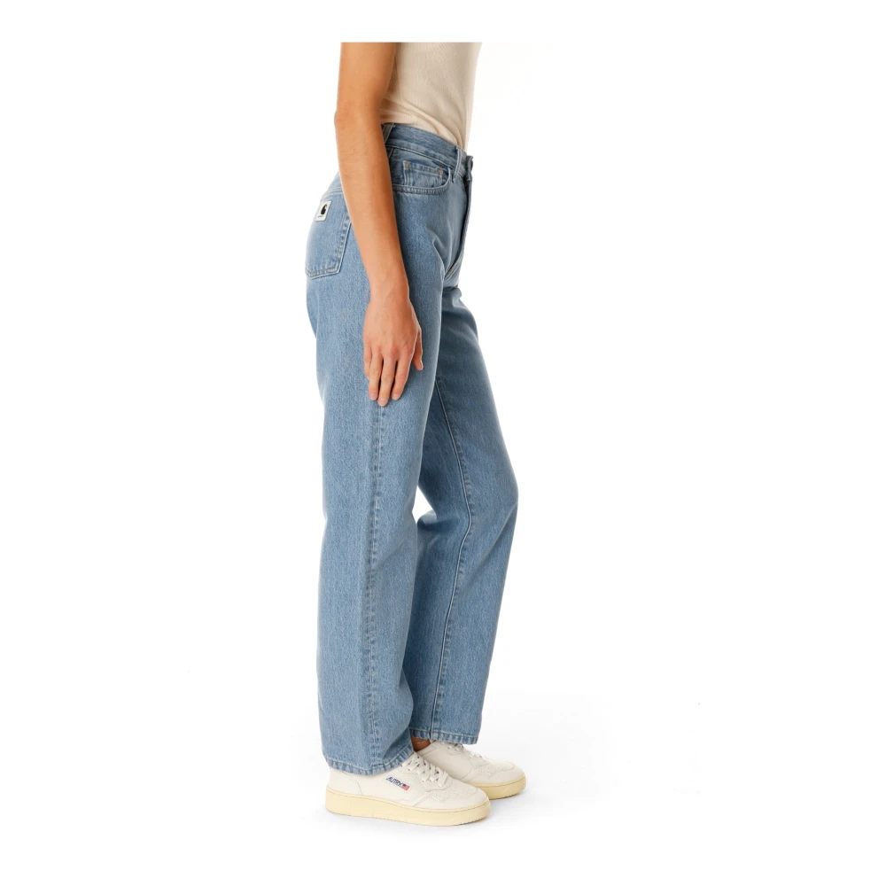 Carhartt WIP Hoge Taille Straight Fit Denim Broek Blue Dames