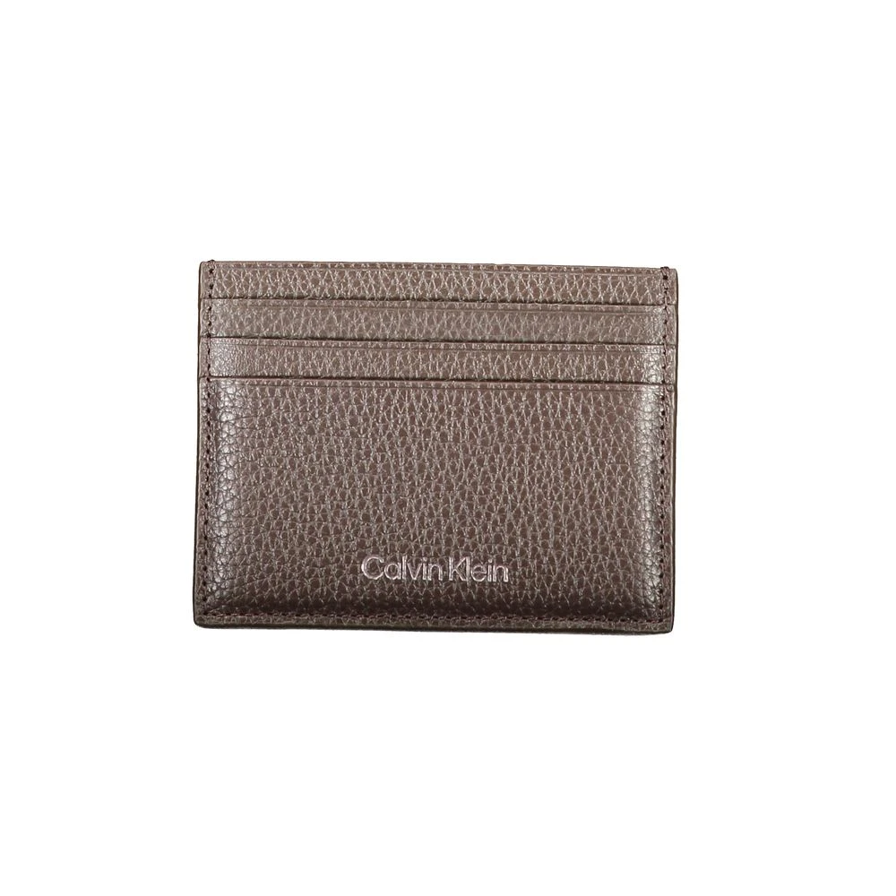 Calvin Klein Bruin Leren Portemonnee Kaarthouder Centraal Logo Brown Heren