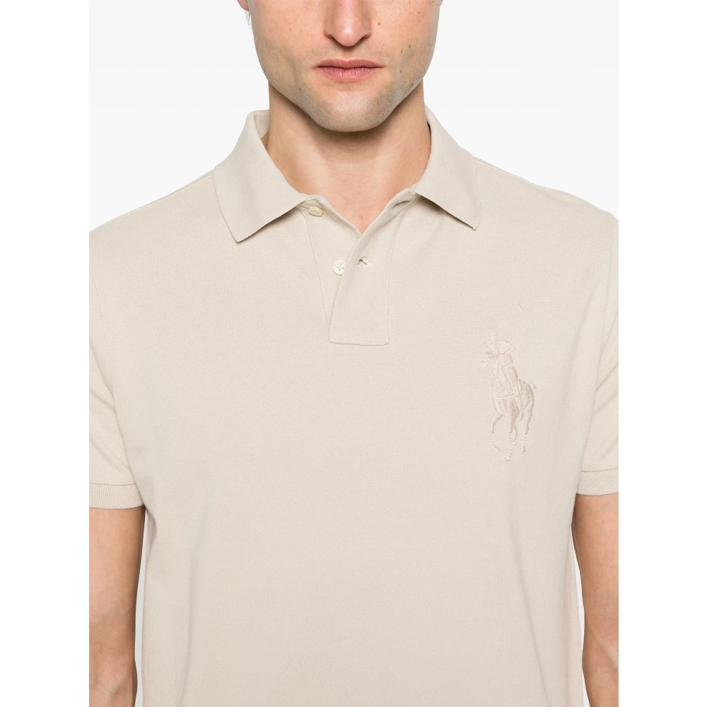 Polo Ralph Lauren Aangepaste Slim Fit Katoenen Poloshirt Beige Heren