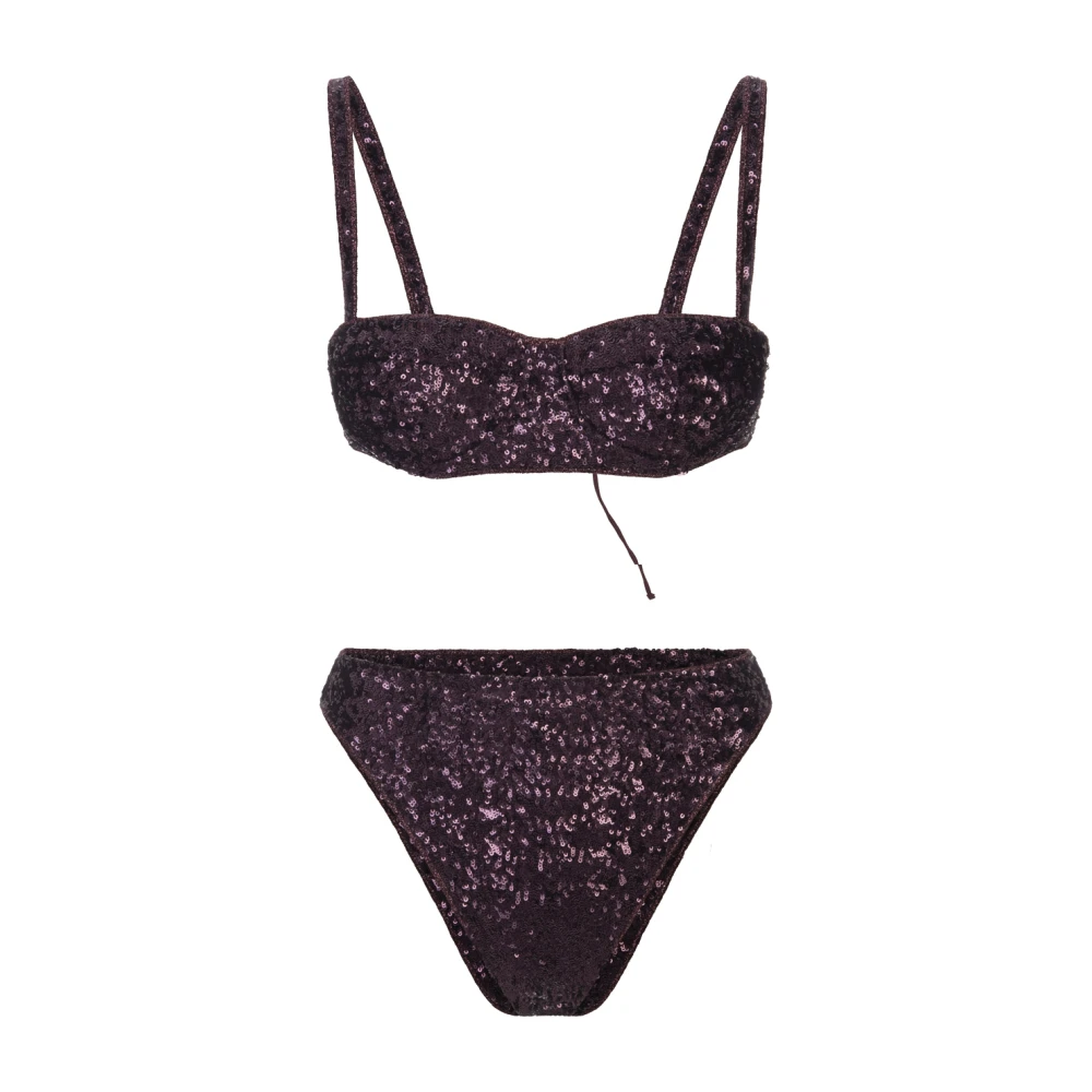 Oseree Paarse Pailletten Hoge Taille Bikini Set Purple Dames