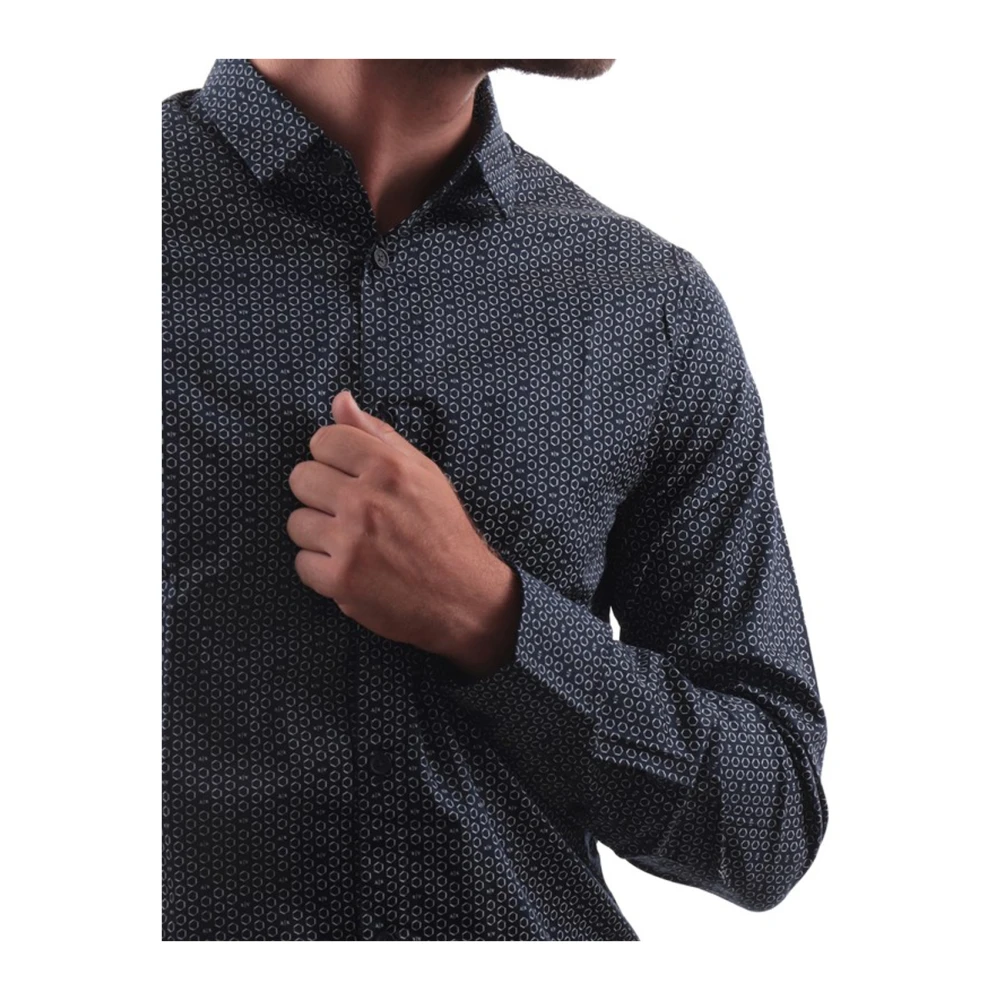 Emporio Armani Blauw Patroon Overhemd Blue Heren