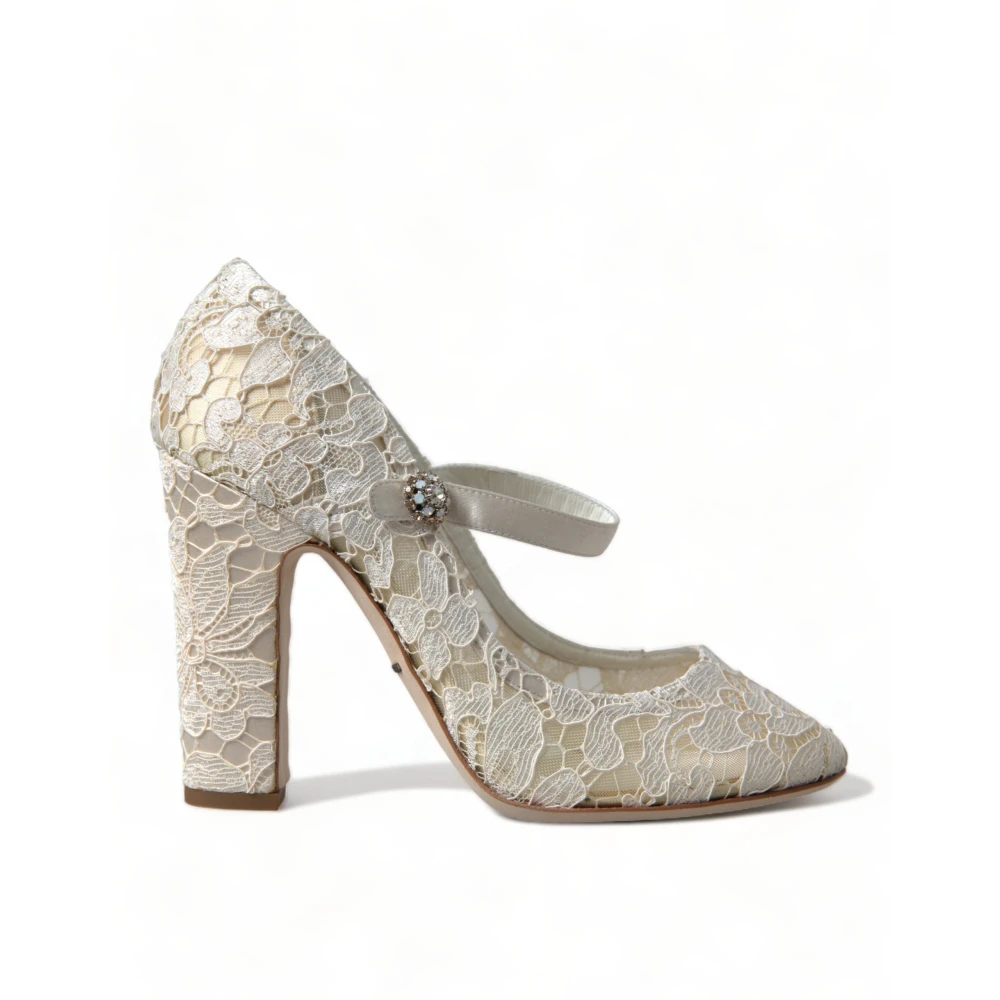 Dolce & Gabbana Women's Beige Elegant Lace Block Heel Sandals