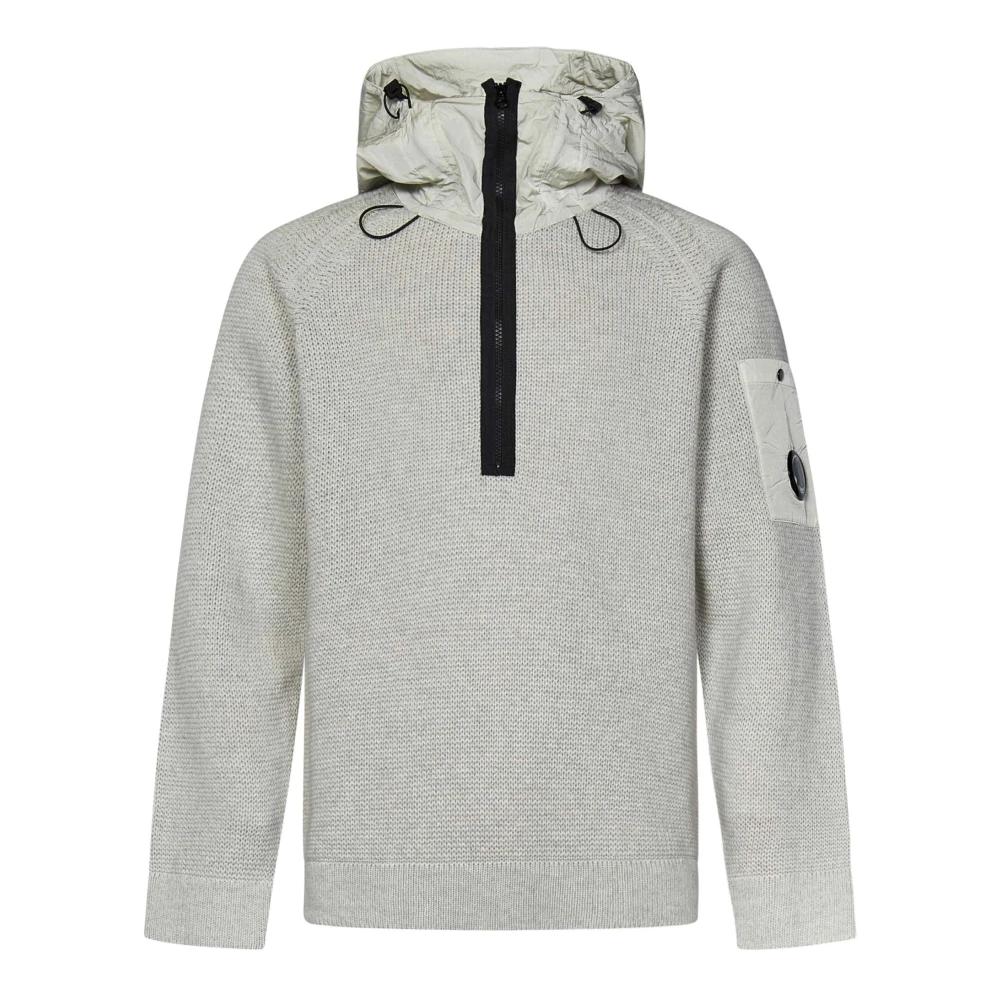 C.P. Company Witte Sweater met Halve Rits Eco-Chrome Capuchon White Heren