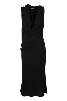 Klänning i crepe jersey med asymmetrisk drapering för cocktail