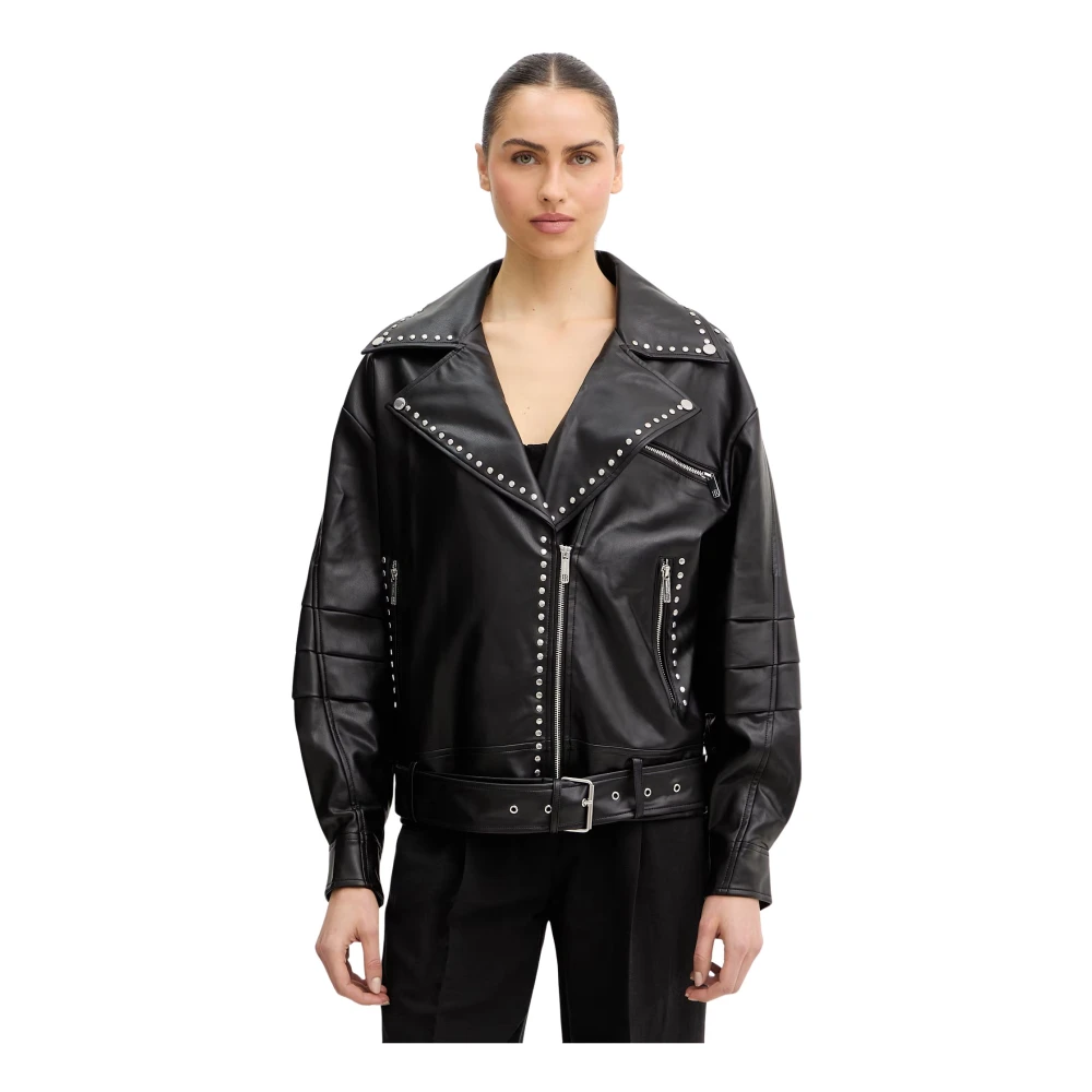Fracomina Donna Nero - Giacca Biker Con Borchie - Jackets - M