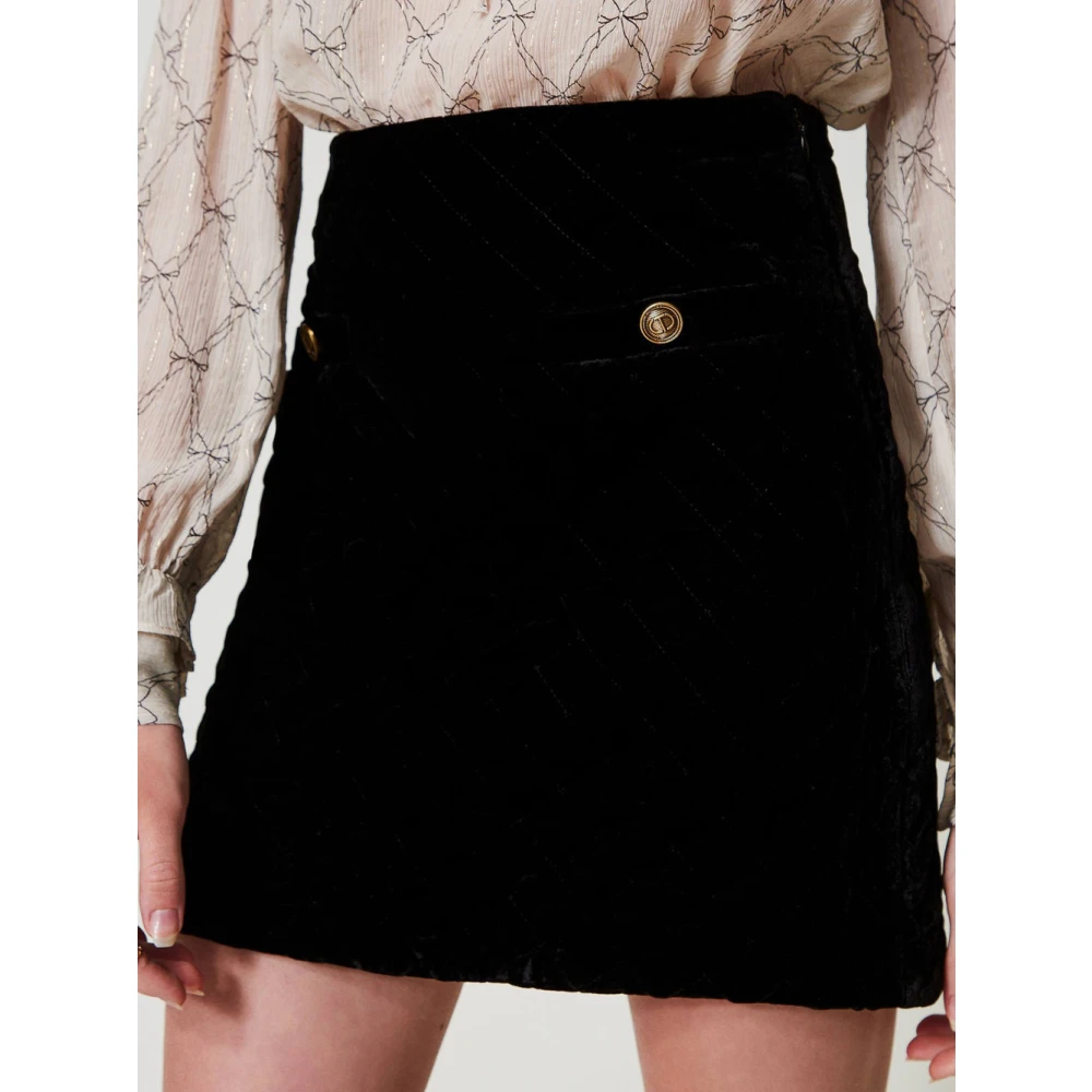 Twinset Zwarte Fluwelen Minirok Black Dames