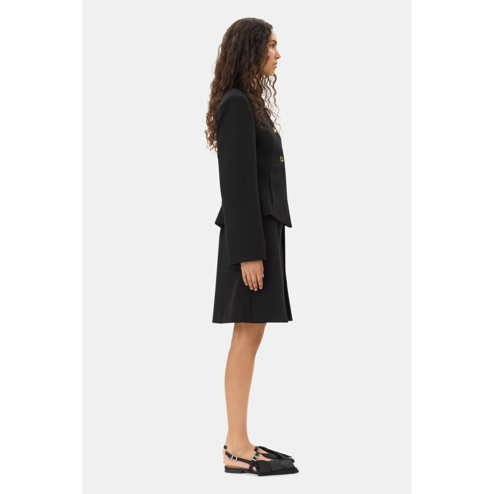 Ganni Zwarte Twill Suiting Blazer met Gouden Knopen Black Dames