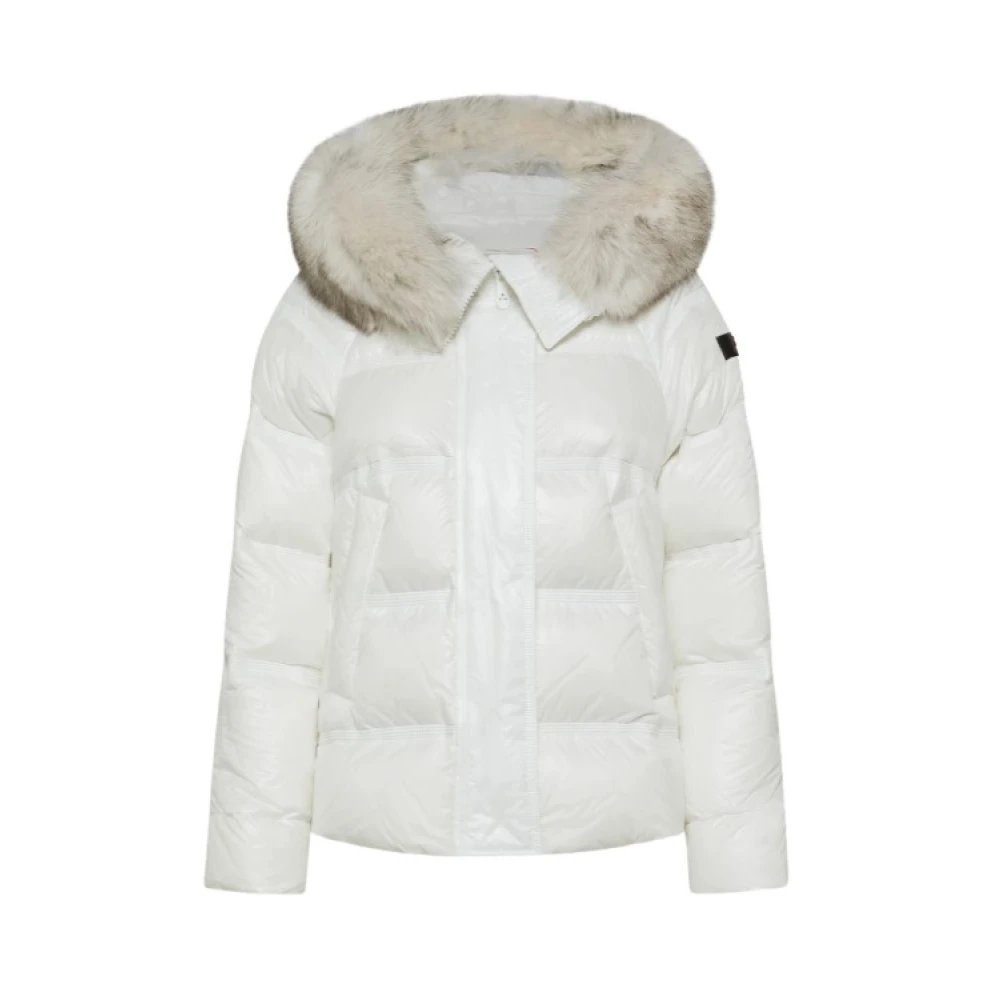 Peuterey Glanzende Nylon Winterjas met Bont White Dames