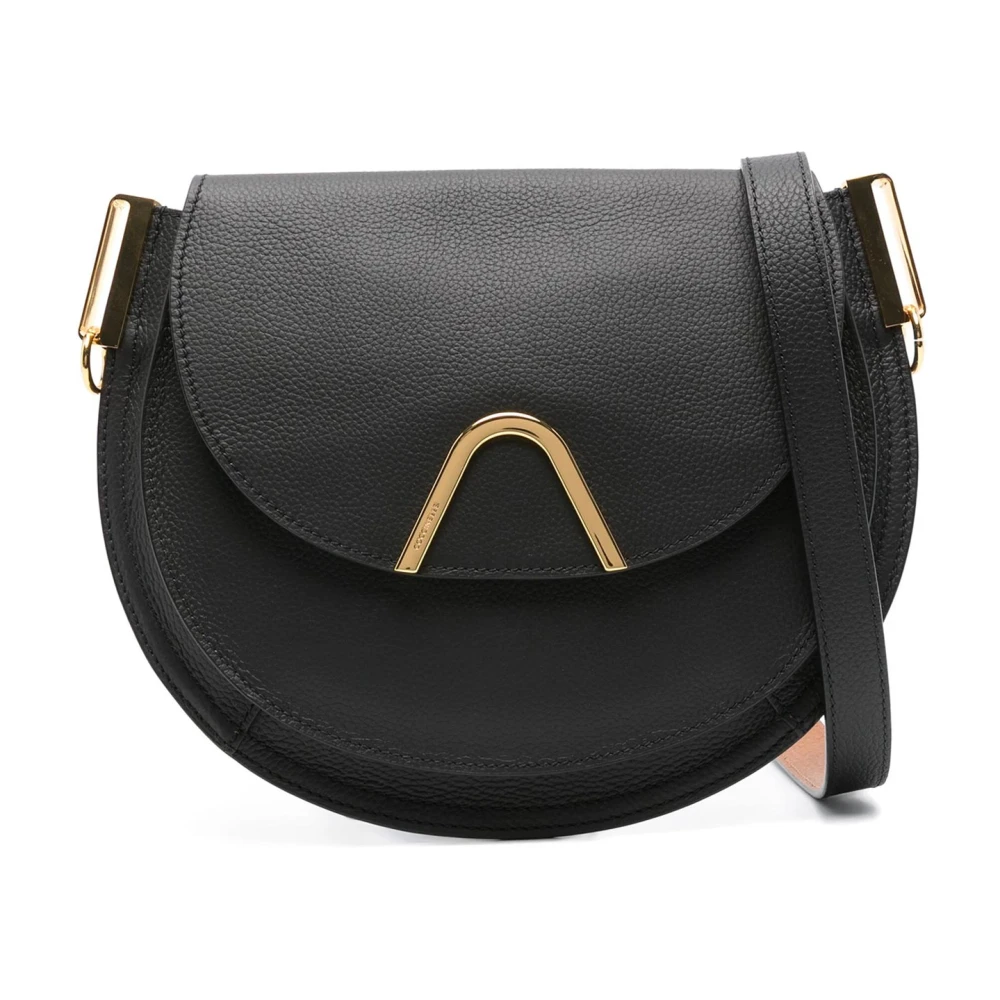 Coccinelle Stijlvolle leren schoudertas met knoopsluiting Black Dames