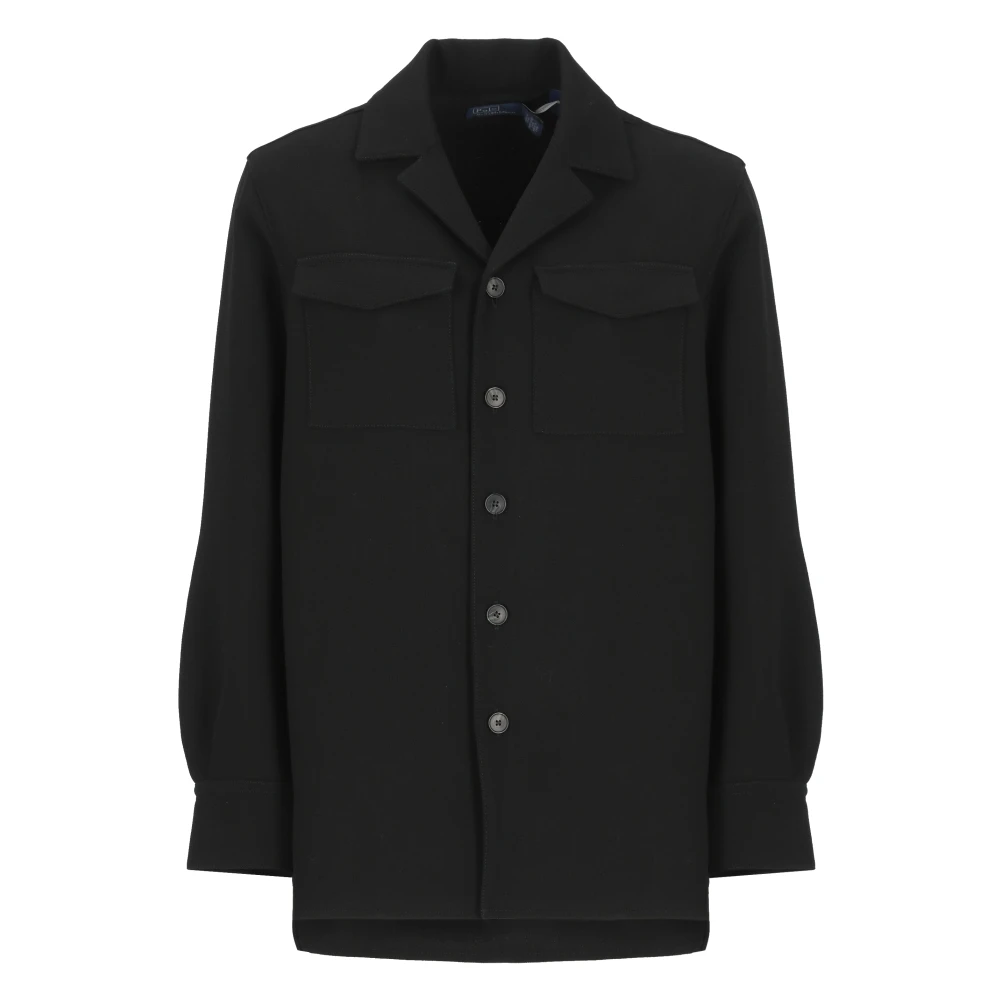Ralph Lauren Zwarte Wollen Jas Kraag Knopen Zakken Black Dames