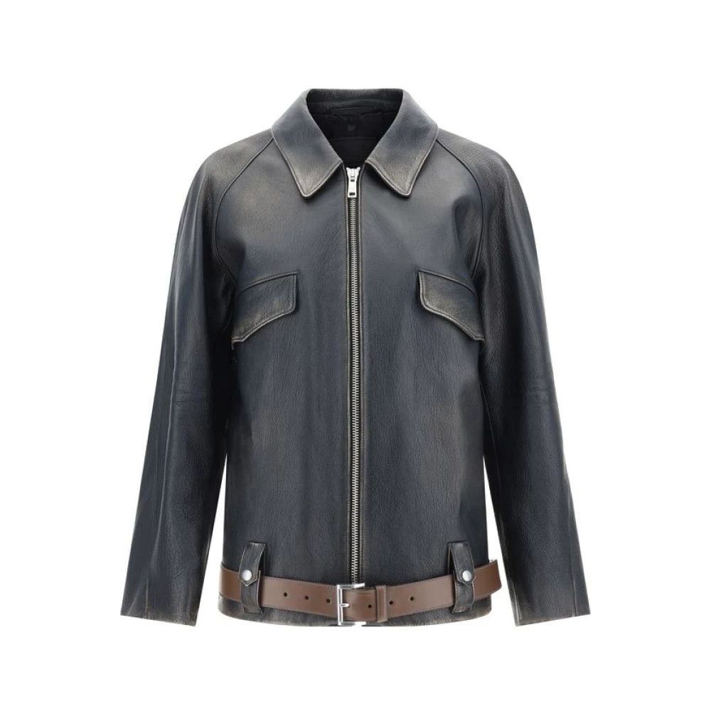 Prada Klassieke leren jas met verstelbare tailleband Black Dames