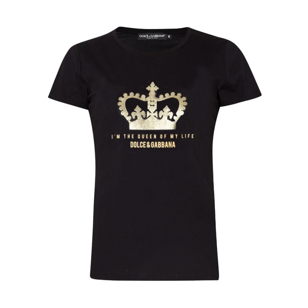 Dolce & Gabbana Glitter Crown Korte Mouw Tee Black Heren