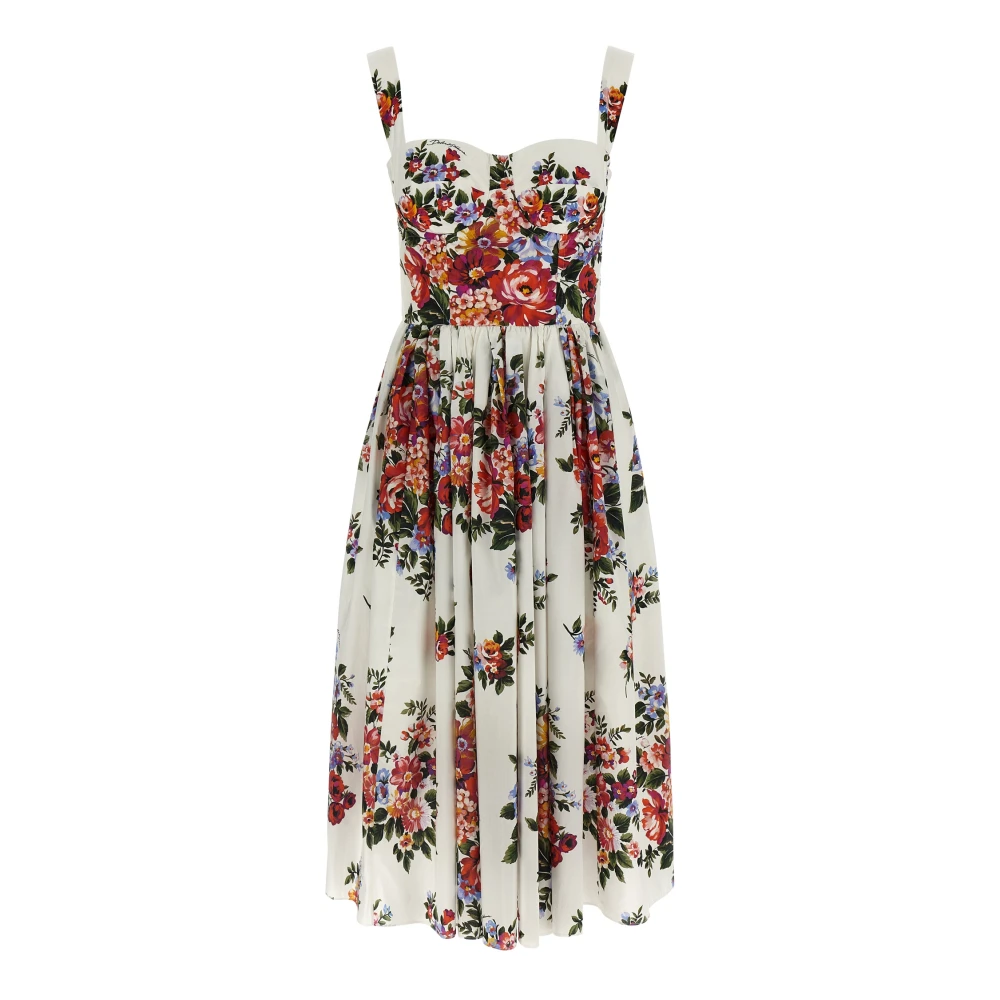 Dolce & Gabbana Women's White Mazzo Di Fiori Print Cotton Midi Dress - Midi Dresses - S - Dresses