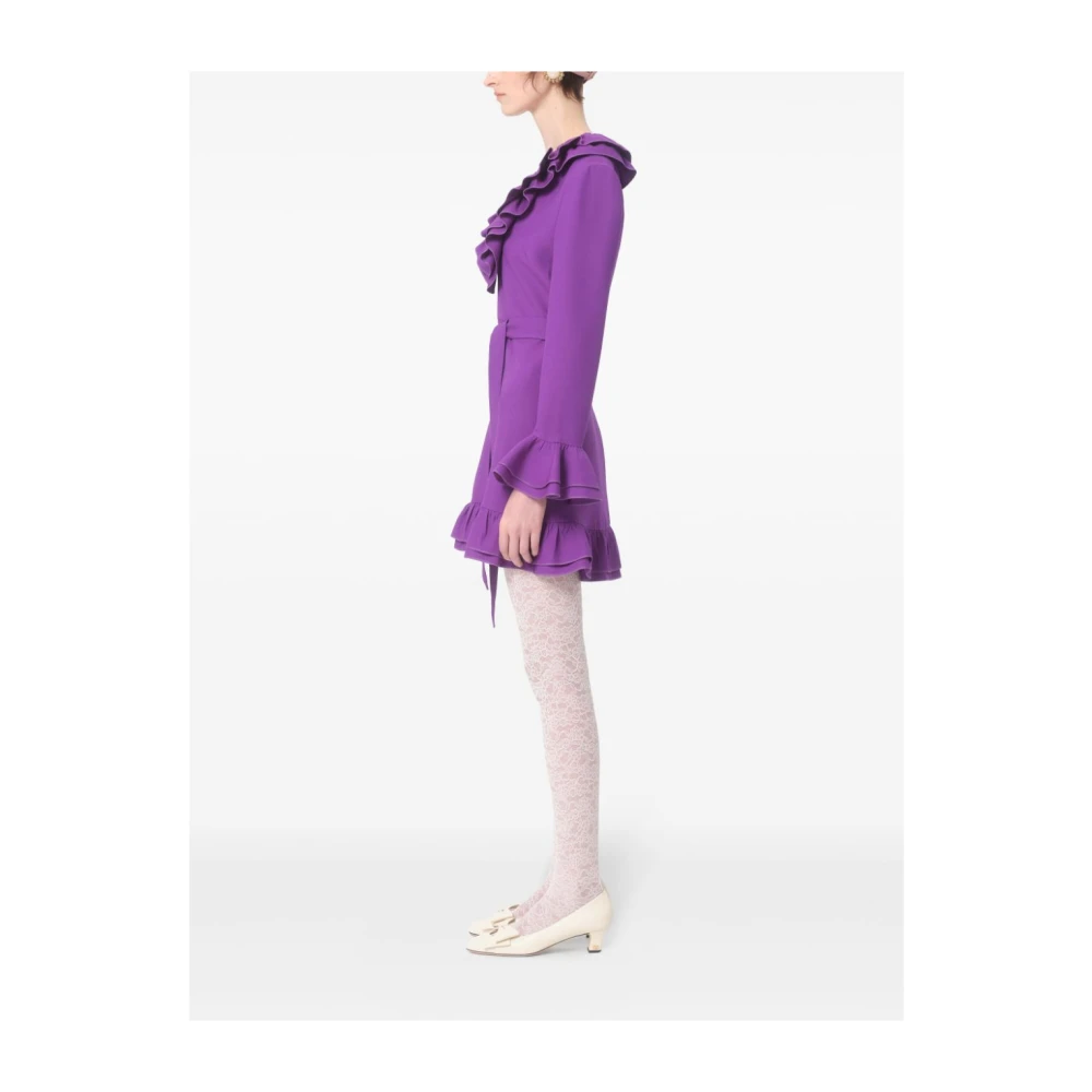 Valentino Paarse wol-zijde mix jurk met ruches Purple Dames