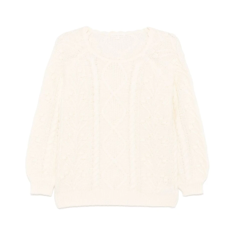 Louise Misha Witte Aran Gebreide Trui Beige Dames