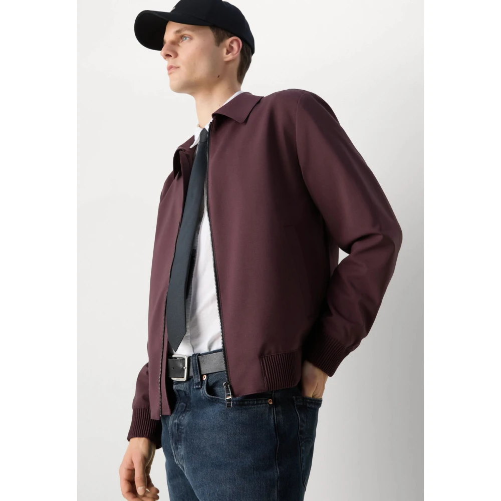 Boss Wing Collar Shirt Jacket Bordeaux Red Heren