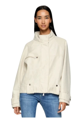 Beige Oversized Jacka med Hög Krage