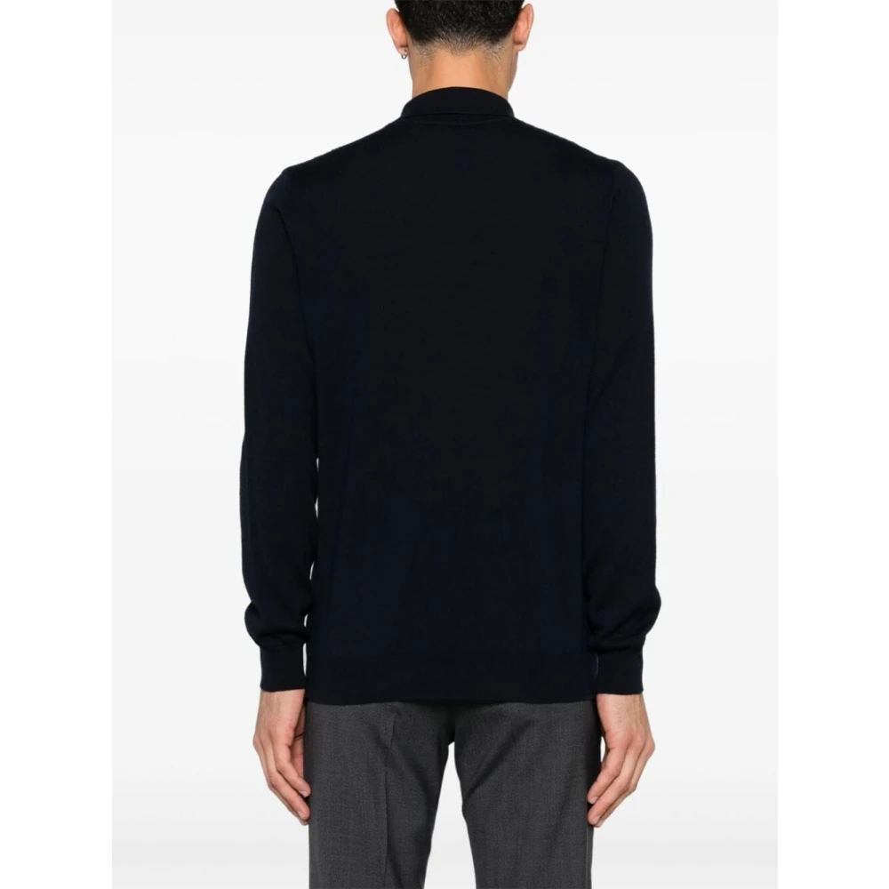 Roberto Collina Navy Merino Wool Knit Polo Shirt Blue Heren