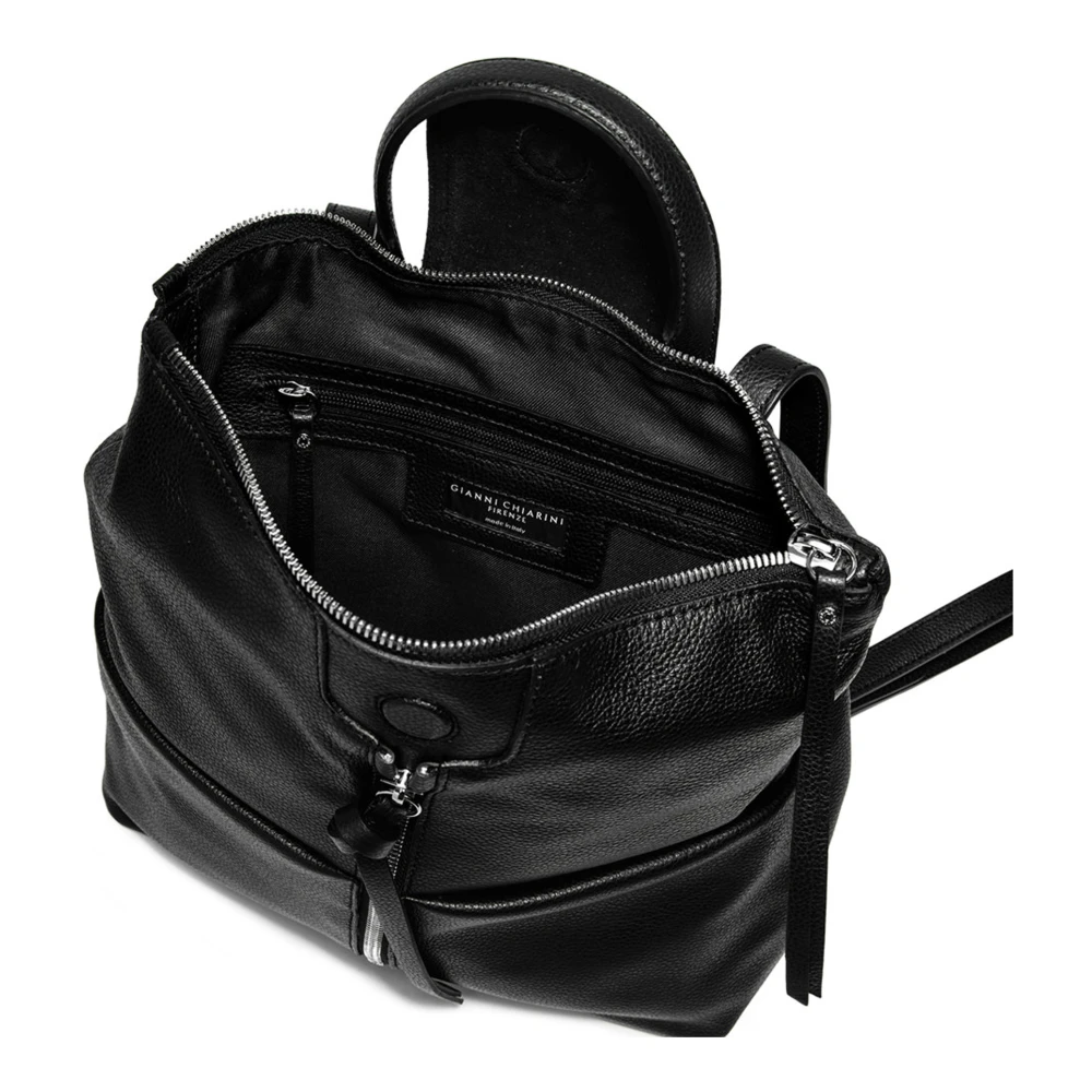 Gianni Chiarini Zwarte leren rugzak met ritssluiting Black Dames