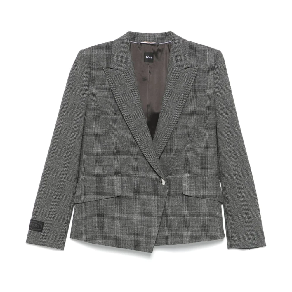 Boss Black Geruit Dubbel-Borst Jas Gray Dames