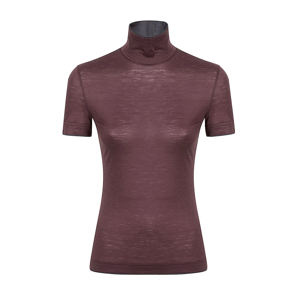 Eleventy Vrouw Bruin Truien & Vesten Dames, L, Wol, Fijne Wol Halve Mouw T-Shirt