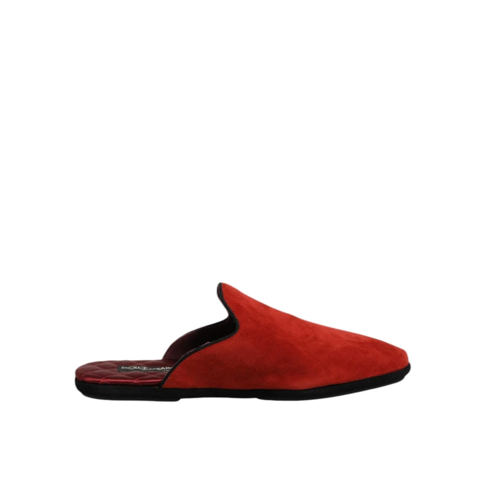 Dolce & Gabbana Men's Red Slippers, 6 Uk, Orange Velvet Slides Leather Sole