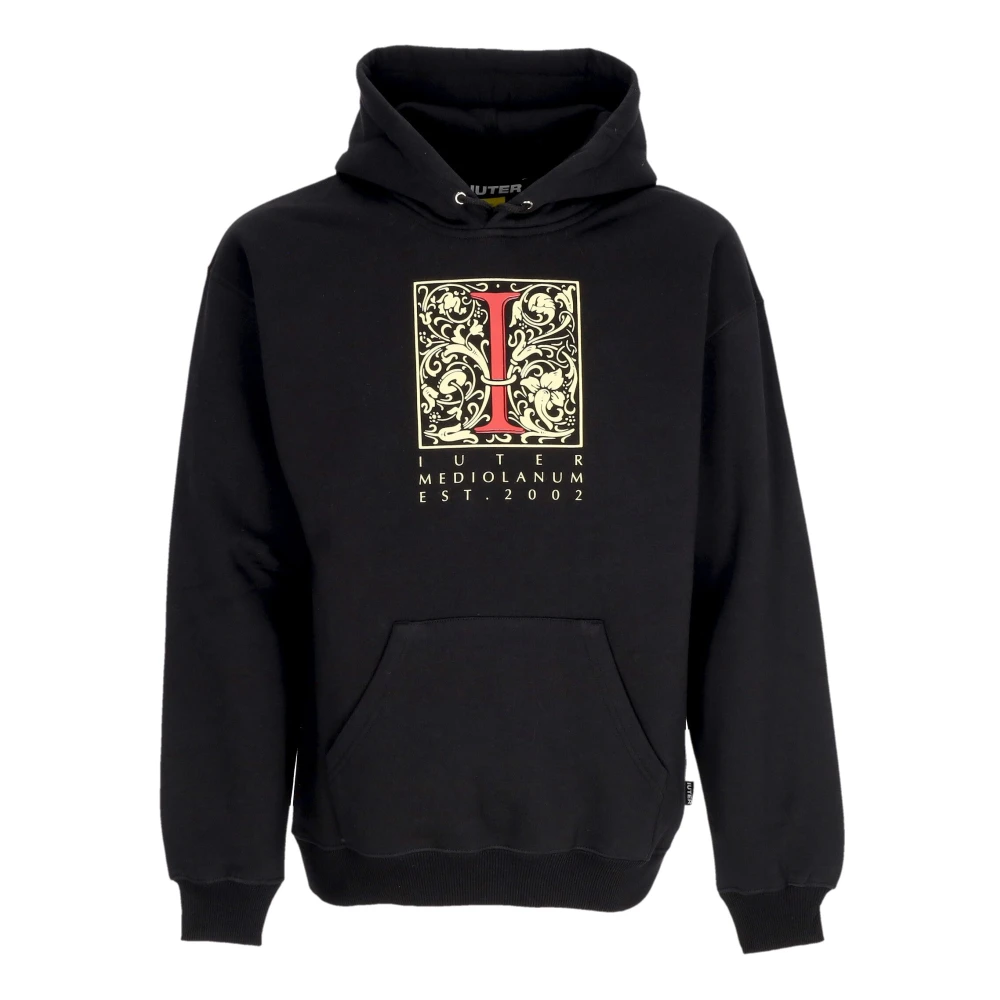 Iuter Zwarte hoodie met verstelbare capuchon en voorste buidelzak Black Heren
