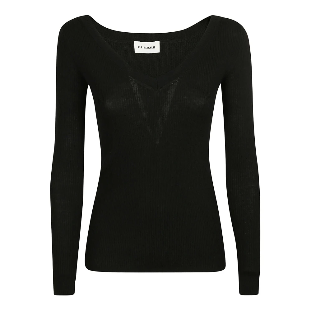 P.a.r.o.s.h. Svart Ull V-ringad Sweatshirt Black, Dam