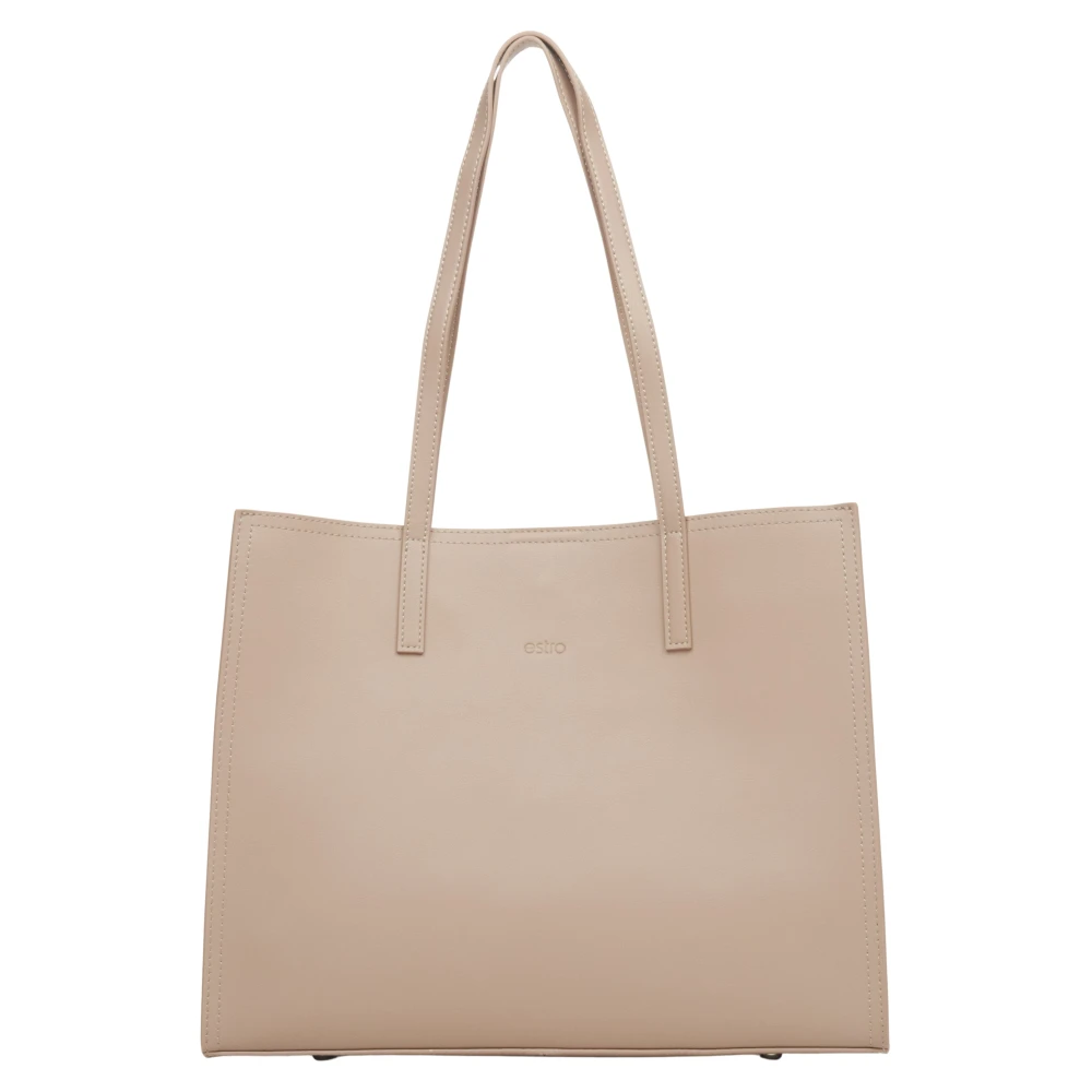 Estro Dames Beige Leren Shopper Tas Er00115665 Beige Dames
