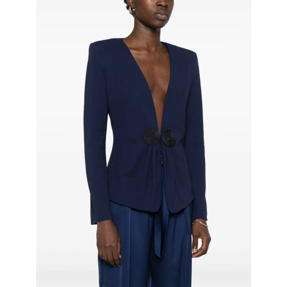 Emporio Armani Blauwe Jersey V-Hals Jas Blue Dames