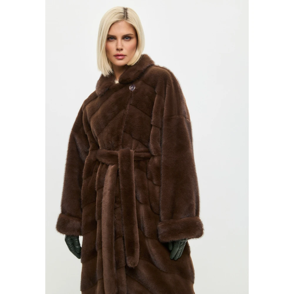 Cesare Gaspari Oversized Faux Fur Coat Bruin Brown Dames