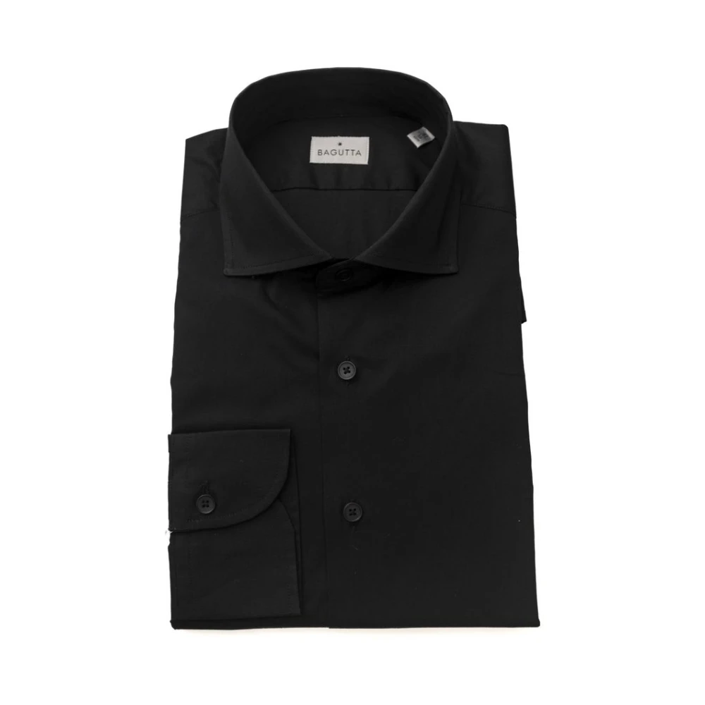 Bagutta Elegant Slim Fit Zwart Overhemd met Franse Kraag Black Heren