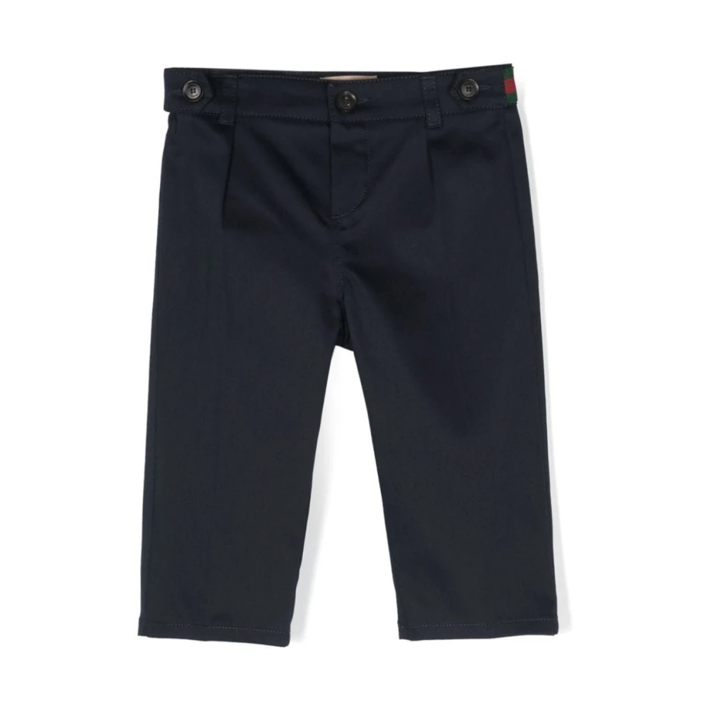 Gucci Blue Baby Stretch Cotton Trousers With Web - Male - Trousers - 18 M - Kids