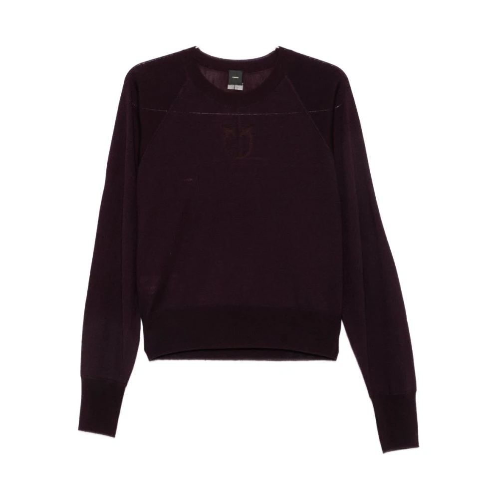 Pinko , Round-Neck Knitwear, Female, Purple, S, Love Birds Knit