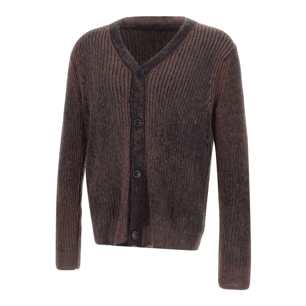 Herre ull cardigan, aubergine, V-hals