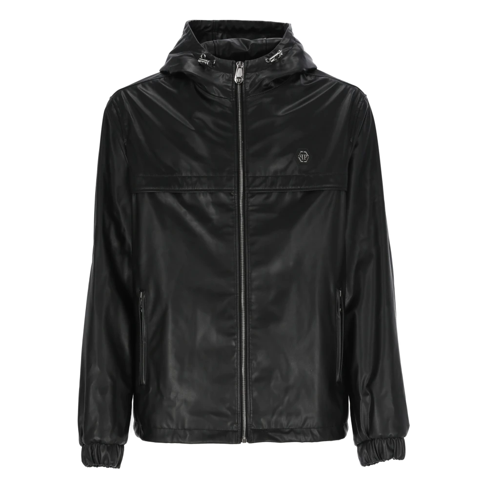 Philipp Plein Zwarte Synthetisch Leren Hoodie Jas Black Heren