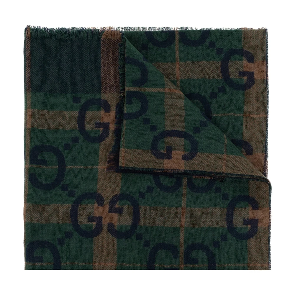 Gucci Wollen Sjaal met GG Monogram Green Dames