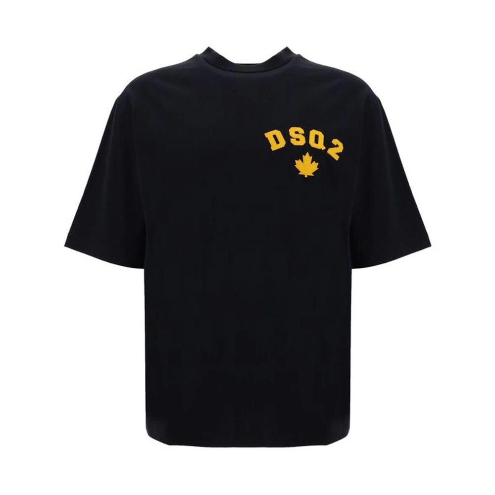 Dsquared2 Monogram Katoenen T-shirt met Geribbelde Hals Black Heren
