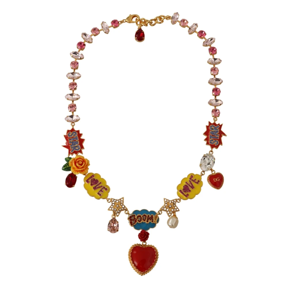 Dolce & Gabbana Gold Cartoon Love Star Boom Crystals Chain Necklace Gul Dam